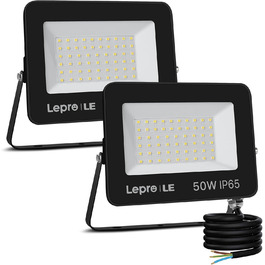 Lepro 50W LED Flood Light Outdoor 2 Pack, 4250LM Super Bright Outdoor Floodlights, IP65 Waterproof LED Floodlight, 5000K Cool White Spotlight, Outdoor Light for Garden, Courtyards, Garage, Hotel, Sports Field