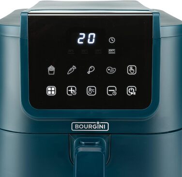 Фритюрниця повітряна BOURGINI з керамічним покриттям, 8 л, блакитна. Безпечна для здоров'я, не містить шкідливих речовин (PFAS, C6, PFHxA, PTFE, PFOA та BPA). Компактний формат.