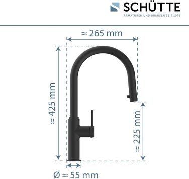 Кухонний змішувач SCHÜTTE 79562 Blackpool з висувною лійкою, поворотний на 360°, з однорідним змішувачем, чорний