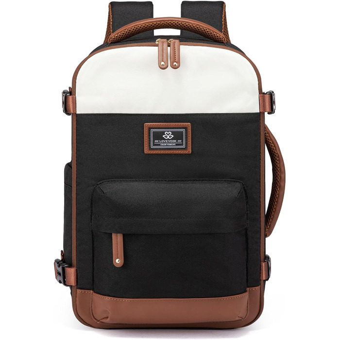 LOVEVOOK Рюкзак ручної поклажі для жінок, великий дорожній рюкзак для літака, 45L, рюкзак-валіза, рюкзак для подорожей, для ноутбука 17,3 дюйма, на вихідні, діловий, рюкзак для кабіни (1-бежевий, чорний, коричневий, 40x30x20 см)