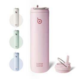 Пляшка для води BOTTLE BOTTLE 750 мл з соломинкою, кришкою та ручкою - не протікає, BPA-free, подвійні стінки, рожева. Ідеальна для спорту, подорожей та фітнесу.