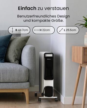Розумний електричний масляний радіатор Pro Breeze 2500W, 11 секцій, з керуванням через Wi-Fi/App, термостатом, таймером на 24г та сенсорним дисплеєм, білий