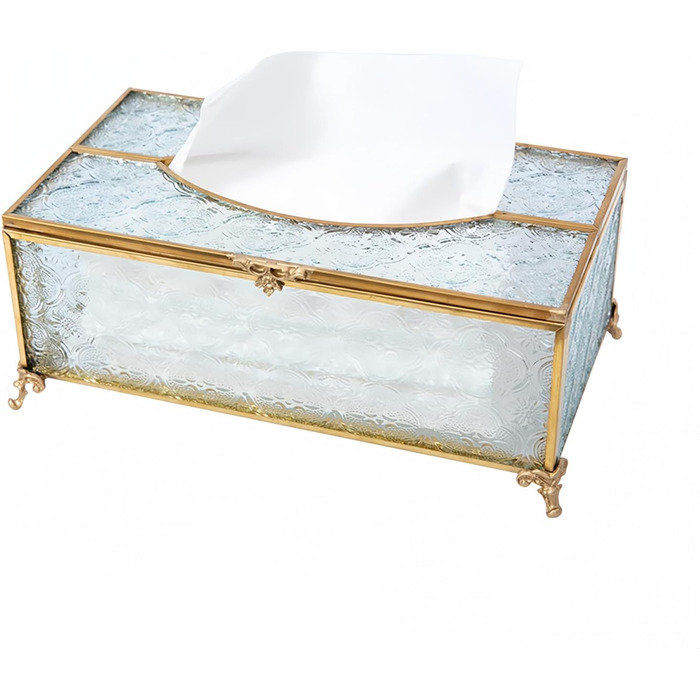 SLHEQING Tissue Box Gold Cosmetic Tissue Box Rectangular Tissue Dispenser Tissue Box made of Glass and Metal Tissue Box for Dresser Bathroom Decor Living Room Bedroom Office