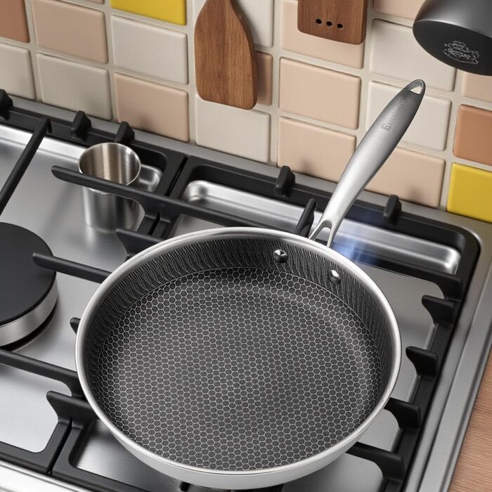 Пан з антипригарним покриттям EliteHoff 28 см, з вафельною структурою, для всіх типів плит, не містить PFOA, можна мити в посудомийній машині, сріблястий (E-7548)