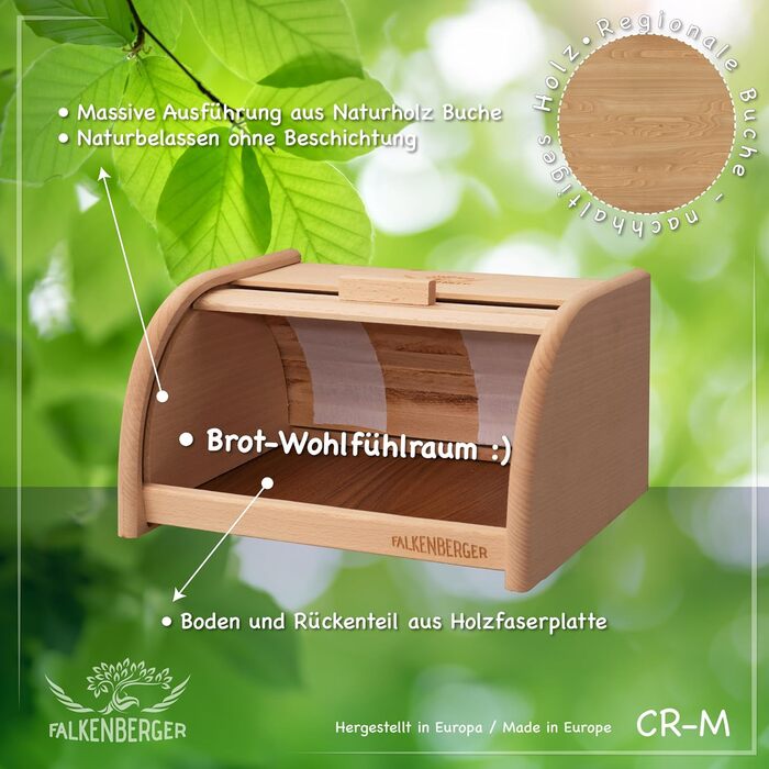 Бротоксина з бука, 32x25x16 см, з роликовим кришкою, ручна робота, натуральне дерево