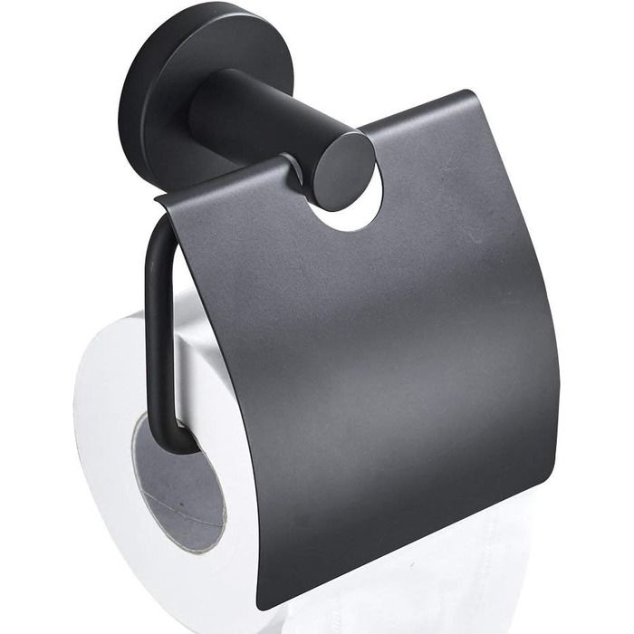 CASEWIND Toilet Paper Holder Black, Toilet Roll Holder with Lid, Antique Toilet Paper Holder with Drill Wall Mount Stainless Steel Matte for WC Nostalgia