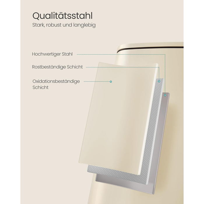 Відро для сміття SONGMICS з педаллю, сталеве, з внутрішнім відром, Soft-Close, 30 л, пісочно-бежевий