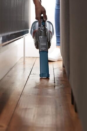 Акумуляторний пилосос ручний BLACK+DECKER BHHV315J Lithium Dustbuster Titanium/Blue 12V, 20AW, з циклонною технологією та насадкою для щілин, безмішковий, з док-станцією