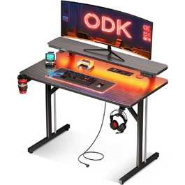 Small LED Gaming Desk with Power Outlets - 80cm Carbon Fiber PC Gamer Table