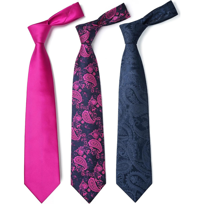 HISDERN Комплект краваток для чоловіків (3 шт.) Класичні, елегантні краватки та нагрудний хустинка з шовку. Ідеально для весіль та свят. Універсальний розмір.