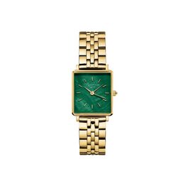 Жіночий годинник Rosefield Boxy XS з білим циферблатом Sunray, золотистий корпус та зелений ремінець, 22x24 мм