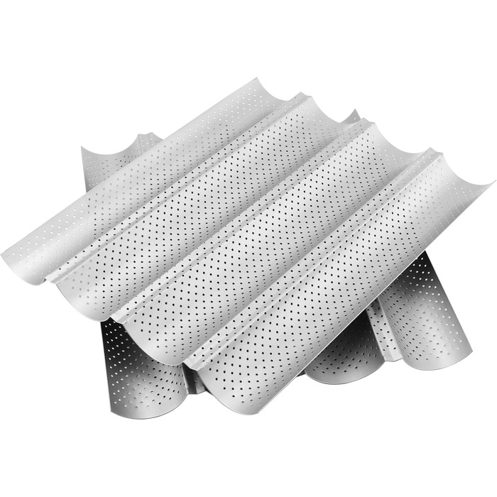 SYUTBOU 3-Piece Baguette Baking Pan, 4-Cavity, 38 x 33 x 2.4 cm Carbon Steel Baking Sheet for Baguettes, 4-Mold Baguette Pan with Non-Stick Coating, Baguette Pan Bread Mold Baguette Pan for 4 Baguettes