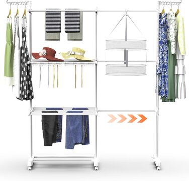 Сушарка для білизни Huracan 2в1: тур, розкладна, висувна, 3 яруси, з тримачами для шкарпеток та білизни (біла)