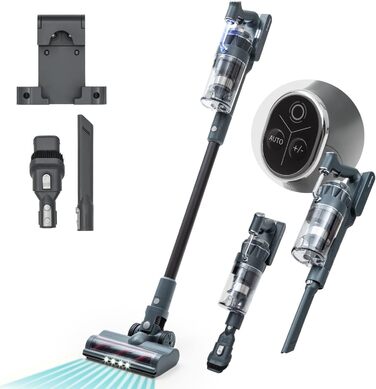 Бездротовий акумуляторний пилосос Klarstein без мішка з 4-ступеневим фільтром E12 EPA, для шерсті тварин, килима та твердих підлог, вертикальний пилосос без мішка з насадкою для підлоги 180° (сірий)