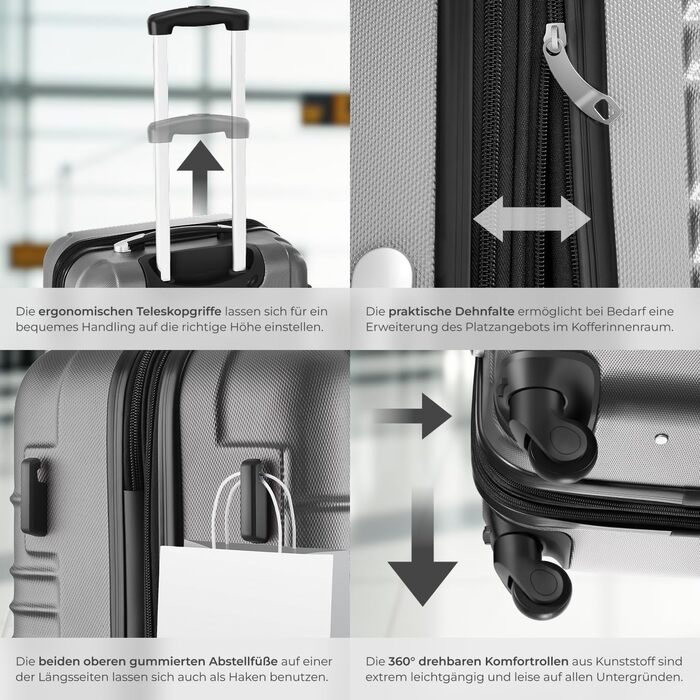 Набір валіз Tectake® 4 шт. з TSA замком, жорсткий корпус, набір валіз-тележок, ABS, 4 колеса, 360° обертання, телескопічна ручка - зелений (срібло)