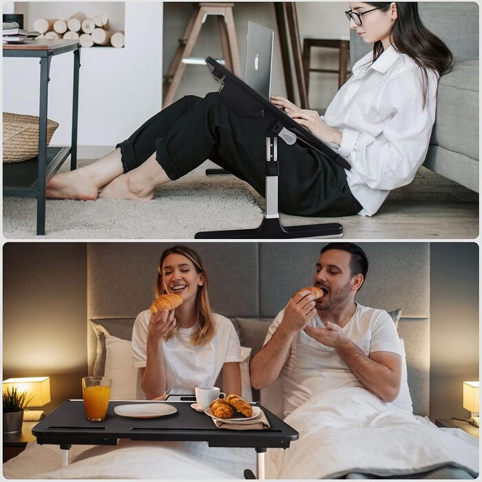 Підставка для ноутбука в ліжко з двома шухлядами, регульована преміум-підставка з шкіри, чорна X-Large (15.7'*23.6'-сумка)