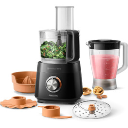 Philips Viva Collection Compact Food Processor - 800 W, with PowerChop Technology, 29 Functions, 2-in-1 Disc, Citrus Press, Black (HR7510/10) 800 Watt, 29 Functions