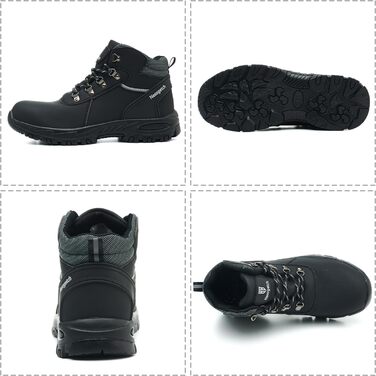 Зимові робочі черевики з металевим носком для чоловіків та жінок. Водонепроникні захисні черевики з антиковзкою підошвою. Розмір 40 EU, колір: чорний