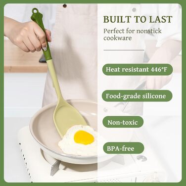 Набір кухонних аксесуарів Kikcoin 43 шт. – Силіконовий набір кухонних інструментів, безпечний для миття в посудомийній машині, лопатки для антипригарного посуду, стійкий до 230°C, кухонні помічники з підставкою, BPA-free, колір: авокадо