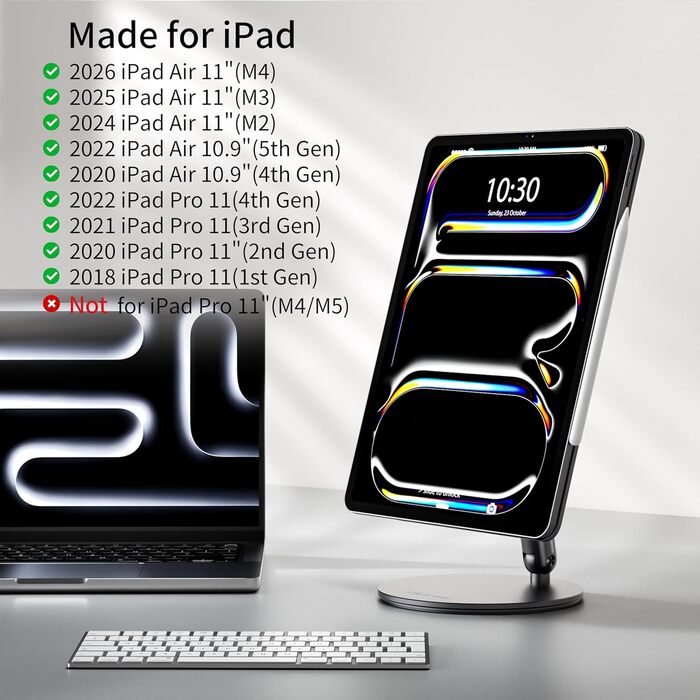 Магнітна підставка LULULOOK для iPad Pro 13''/12.9'' та iPad Air 11''/13'' M4/M2 — поворотна на 360°, складна, алюмінієва