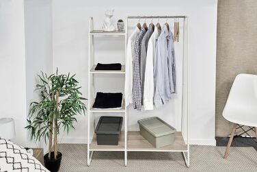 Iris Ohyama Clothes Rack with Wooden Shelves, 4 Levels, White, Modern Design, Robust Frame, Non-Slip, For Bedroom, Studio, Closet, Clothes & Shoes, Laundry Rack, Easy Assembly