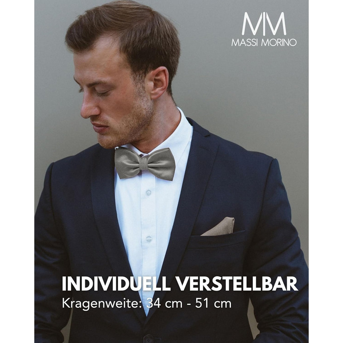 Комплект метелик Massi Morino з нагрудною хустинкою для чоловіків, сірий, регульований - ідеально для весілля та ділового стилю