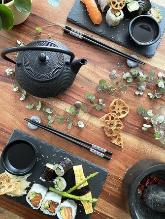 Набір для суші на 2 особи - чорний, 10 предметів: палички, шліфувальні дошки, підставки, миски. У подарунковій коробці.