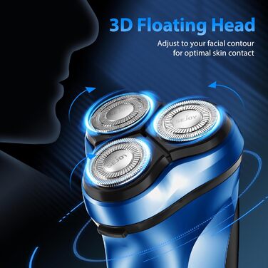 Електрична бритва Sejoy для чоловіків, суха, з підзарядкою, з висувним тримером, швидка зарядка за 1 годину, 3D-головка, LCD-дисплей (Азурний колір)