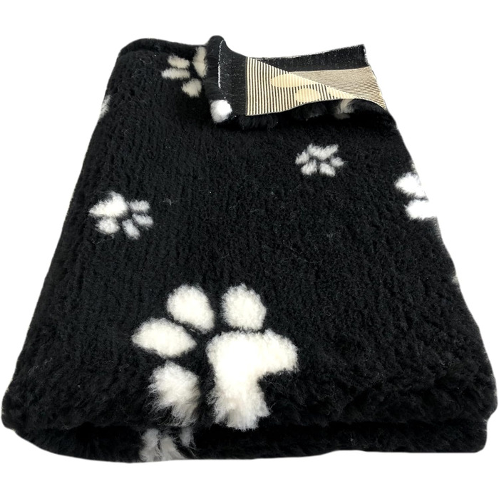 Килимок для собак Elropet Vetbed: преміум якість, 22 мм, для малих та великих собак, лежанка/підстилка S/M/L (M 100x80 см, чорний + білий слід лапки)