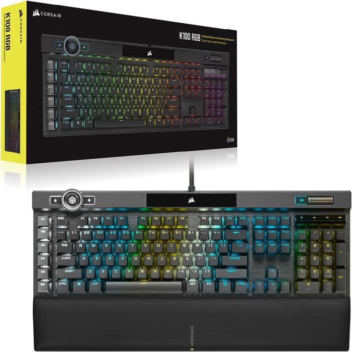 Механічна ігрова клавіатура Corsair K100 RGB з клавішами Cherry MX Low Profile, Bluetooth, сумісна з iCUE, QWERTZ DE, чорна