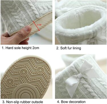 Тапочки додому жіночі з плюшевою підкладкою, з міцною підошвою, нековзні, 41/42 EU, білі