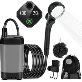 Портативна душова кабіна для кемпінгу GuKKK з насосом, акумулятором 7800mAh та індикатором температури, 2м шланг, регульована насадка, для подорожей