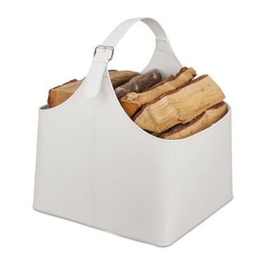 Relaxdays Wooden Basket, Faux Leather, Cream White