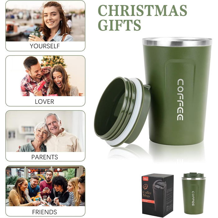 Термокружка Flintronic 510 мл з подвійними стінками, з нержавіючої сталі, з кришкою, для кави та чаю