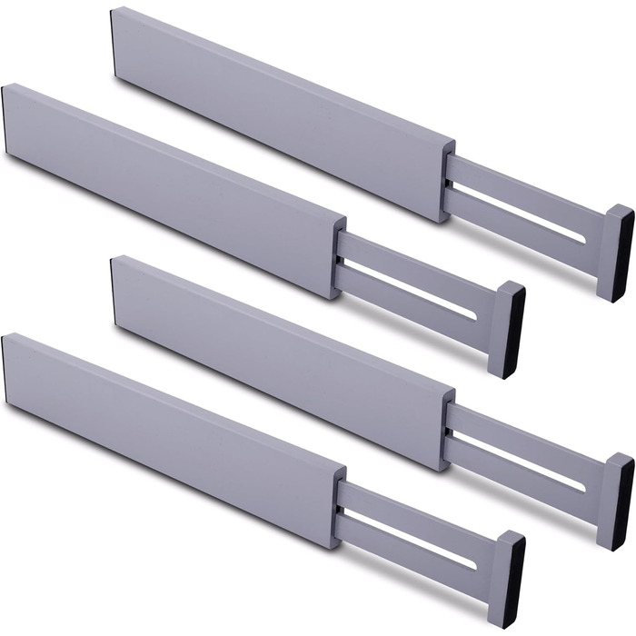 Utoplike Bamboo Adjustable Drawer Divider (4-pack), Large Drawer Organizers with Spring-Loaded for Clothes, Cutlery, Utensils in Kitchen, Bathroom, Bedroom, Baby Drawer, (Gray, Small)
