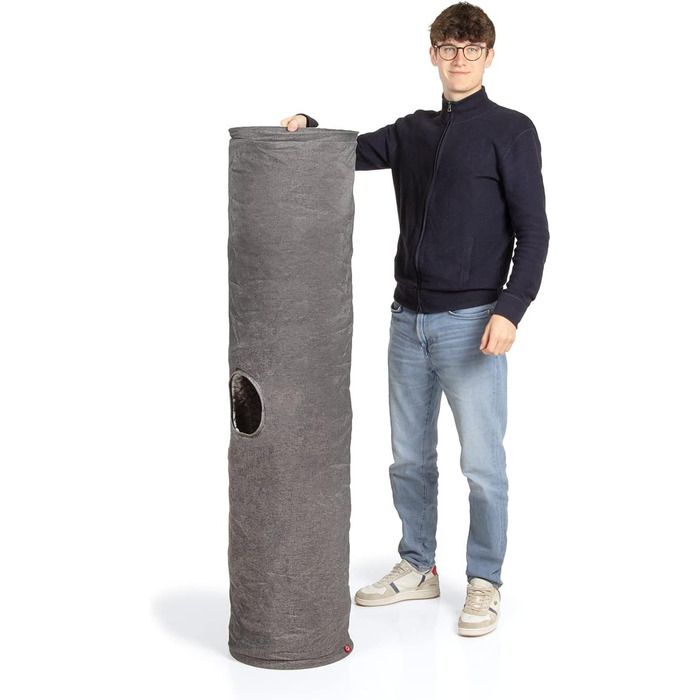 CanadianCat Company | XXL Cat Tunnel with Plush Fabric | gray | approx. 35 x 150 cm - Variable Shape, integrated cat toy