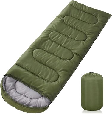 Зелений спальний мішок 220x85 см, водонепроникний, 3 сезони, 1.6 кг, для дому та відпочинку на природі