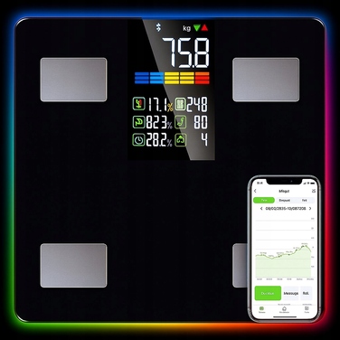 Аналітичні ваги для ванної кімнати: 13 параметрів, підтримка застосунку, до 226 кг, BMI