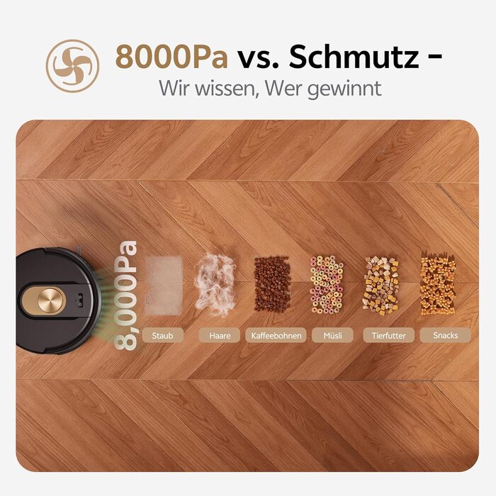 Робот-пилосос Vexilar W9 з функцією миття, 8000Pa, LiDAR-навігація, 150 хв роботи, 15 зон заборони, керування через додаток, для тварин та килимів