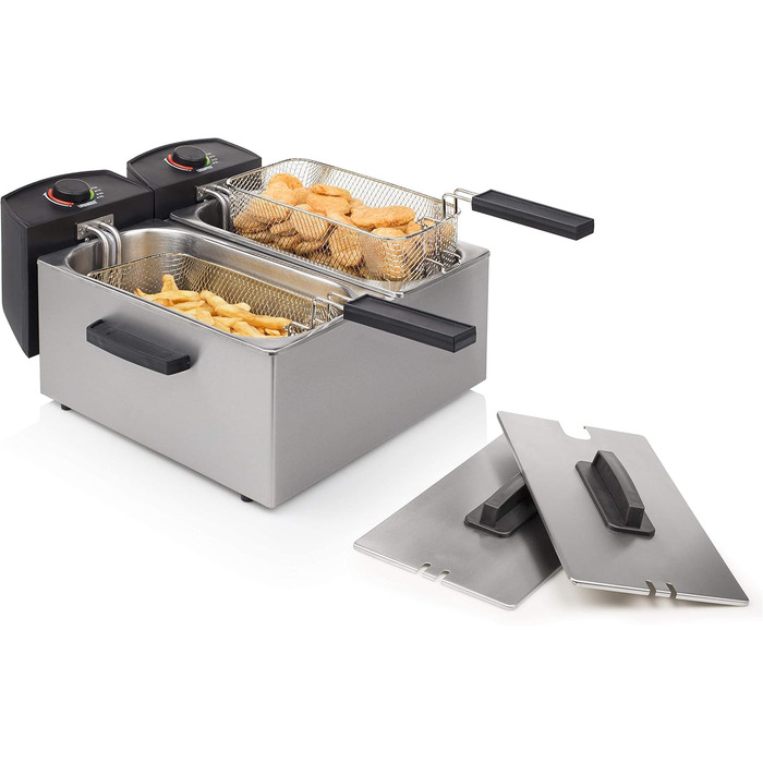 Princess 183123 Stainless Steel Double Deep Fryer - 2 x 3 Liters (2 x 1800 Watts) with Cold Zone Function, 6 L