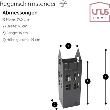 Стійка для парасоль з піддоном для води UNUS, 4 гачки, 16x16x49 см (Сірий, для дому)