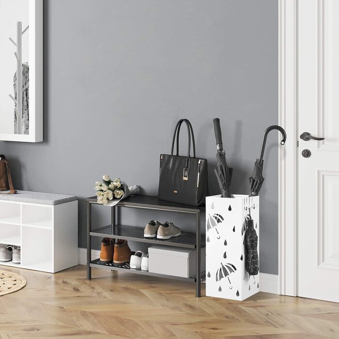 WOLTU Iron Umbrella Stand with Water Tray - 20x20x49cm - 4 Hook Design