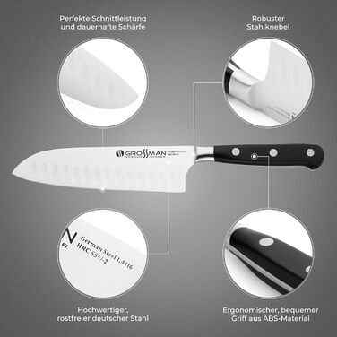 Ніж кухонний Grossman Elite Pro Santoku 29 см з нержавіючої сталі, ергономічна ручка