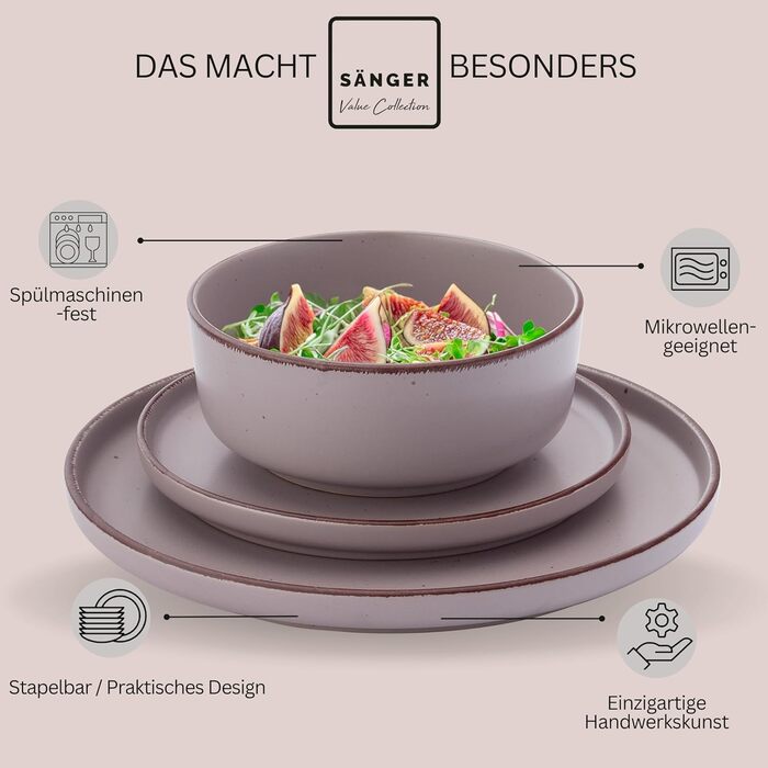 Набір керамічних мисок Sänger 4 шт., миски для мюслі на 4 персони, фіолетові миски 700 мл, стійкі до подряпин, мікрохвильовки та посудомийної машини