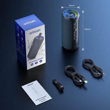 Ortizan X8Pro 40W Bluetooth колонка з мікрофоном, RGB підсвічуванням, водонепроникна IPX7, 30 годин програвання - Navy