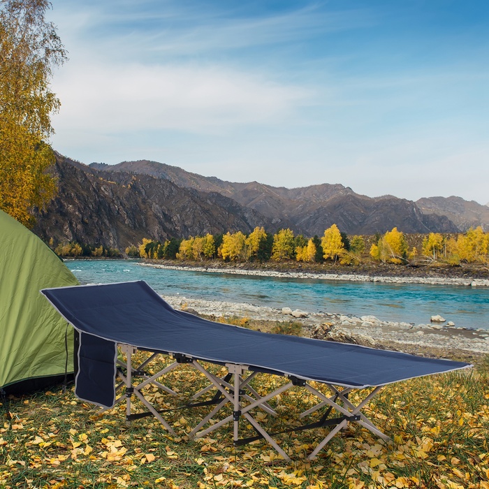 Outsunny Folding Camp Bed with Storage Bag, Steel & Oxford Fabric, Blue, 190x68x52cm | Aosom