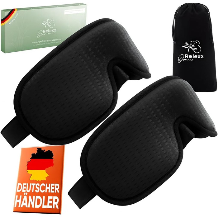 Маска для сну жіноча - дихаюча, зручна, з ефектом пам'яті, блокує світло, для подорожей, 3D-поглиблення для очей, Memory Foam (Чорний/Чорний)