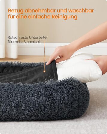 Ліжко для собак Feandrea, 71 x 55 x 18 см, м'яке лежання, корзина для собак, знятний чохол, антиковзаюча поверхня, Ombré сірий PGW271G01