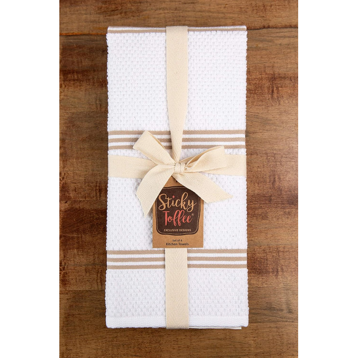 Sticky Toffee Dishcloths made of 100% cotton, terry cloth, 4 pieces, kitchen towels, 40.6 x 71 cm, light brown, soft, absorbent, for restaurant, bar, glass, kitchen towels