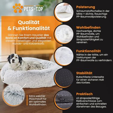 Dog Bed - Medium-Sized Dogs [with washable cover] - Dog Basket, Cat Bed, Sleeping Places & Furniture for Dogs, Long Dog Basket, Dog Bed, 80 cm Diameter, Pearl Grey